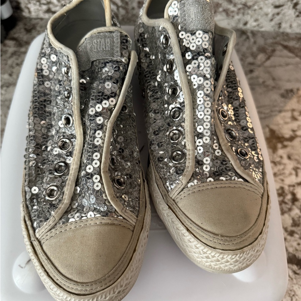 Converse Silver Sequin Slip-Ons